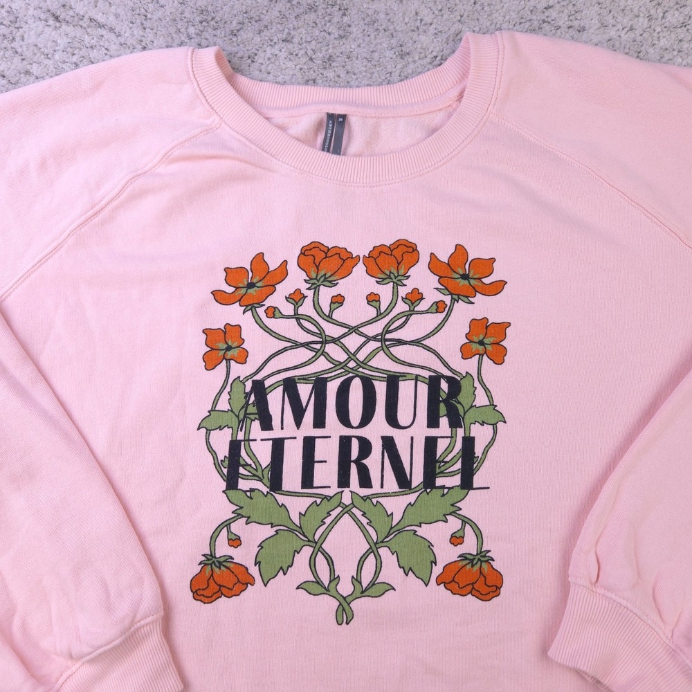 Anthropologie Sweatshirt Womens XL Graphic Pullover Fleece Crew Neck Amour Pink
